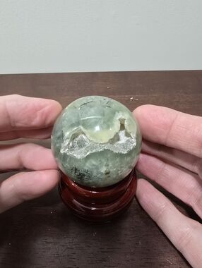 Prehnite with Tourmaline Crystal Sphere #B 48 mm